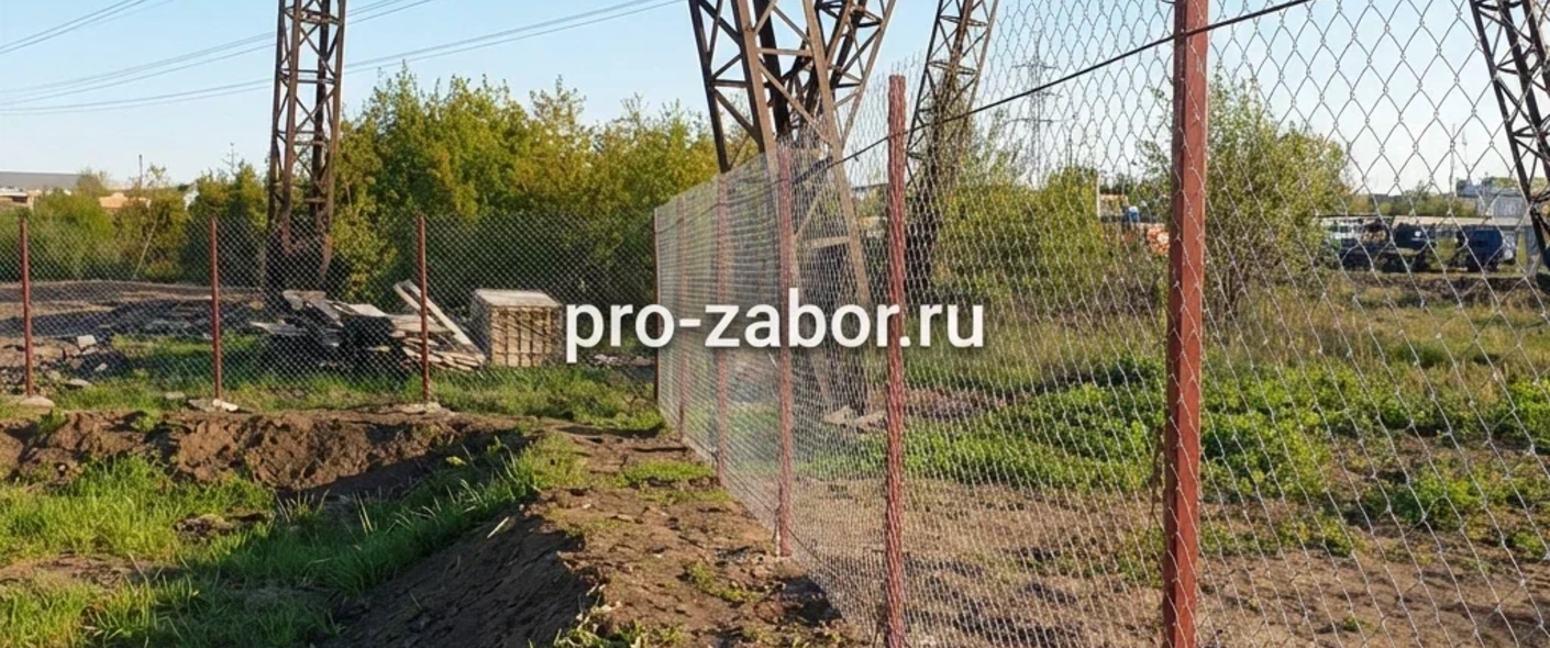 Забор из сетки рабицы 2 м с двумя протяжками