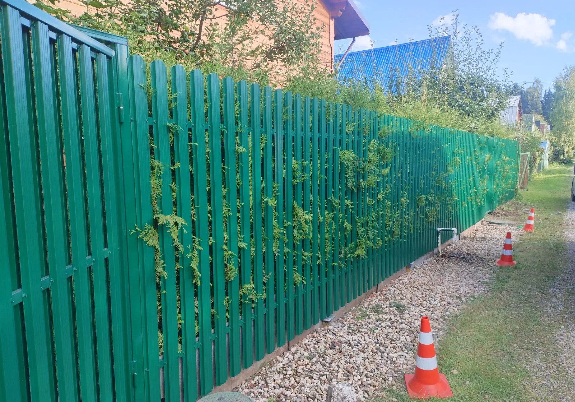 zelenogo metallicheskogo shtaketnika